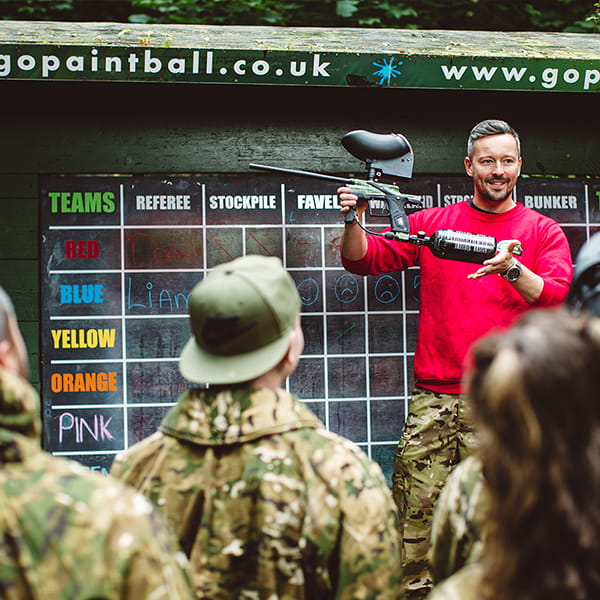 Paintball briefing at basecamp