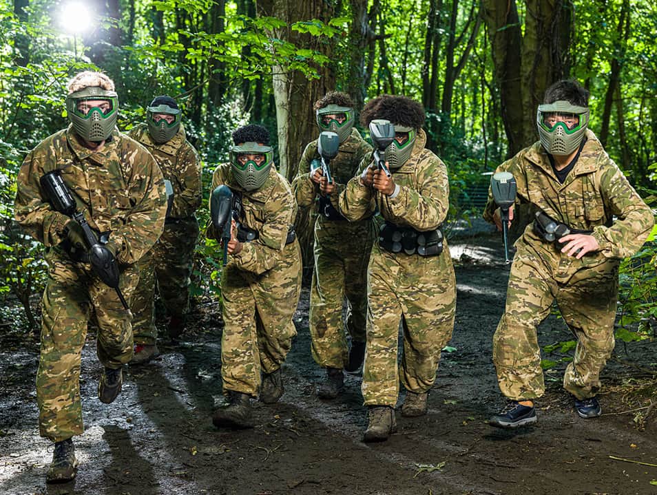 Paintball squad in forest